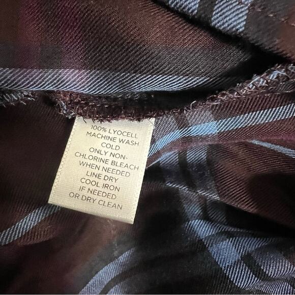 NWT Loft burgundy and blue plaid off the shoulder ruffle top Sz S petite - Picture 5 of 8